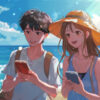 携帯を持つ男女